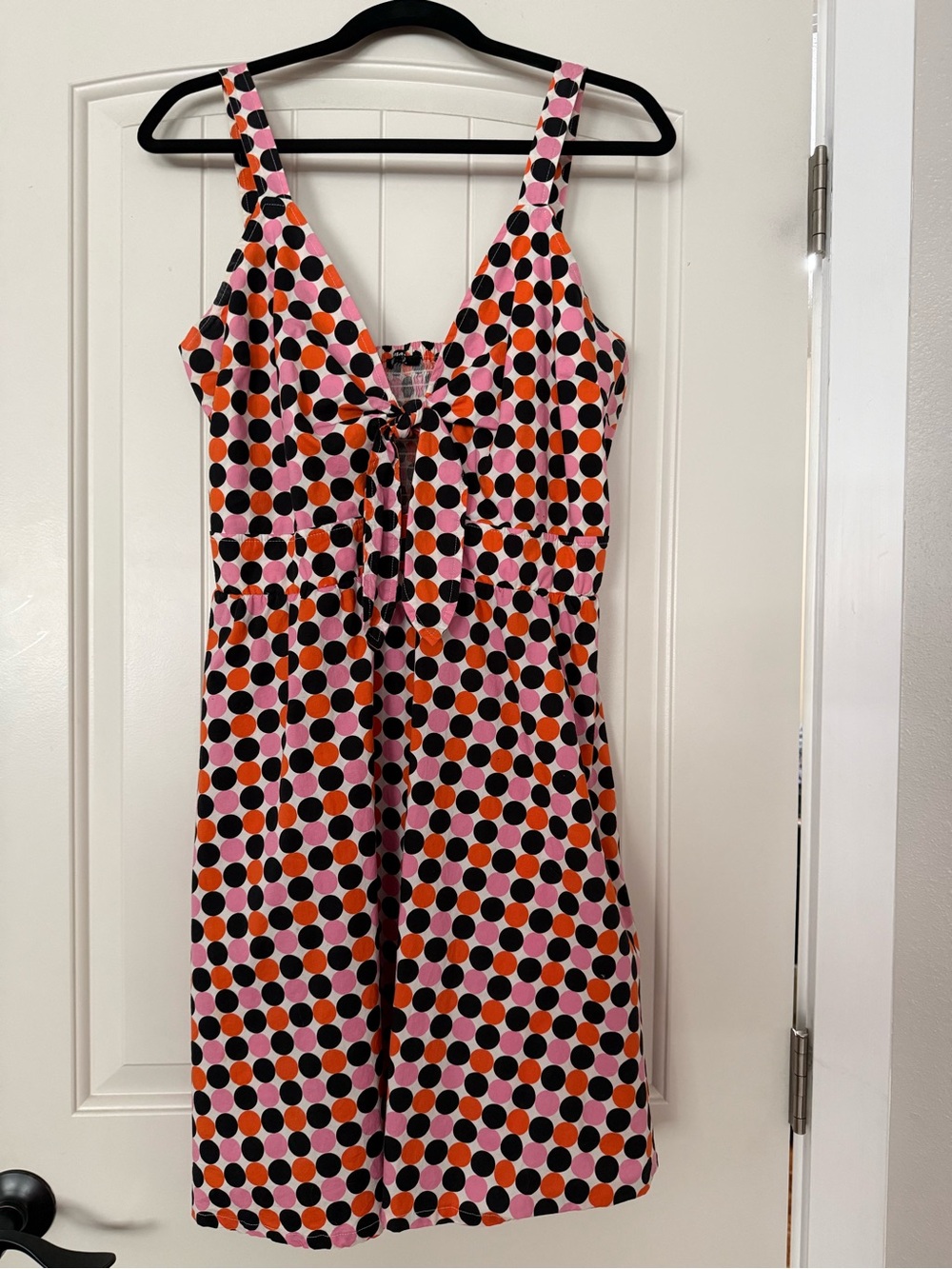 mark. Polka Dot Tie-Front Mini Dress in Pink, Black & Orange
